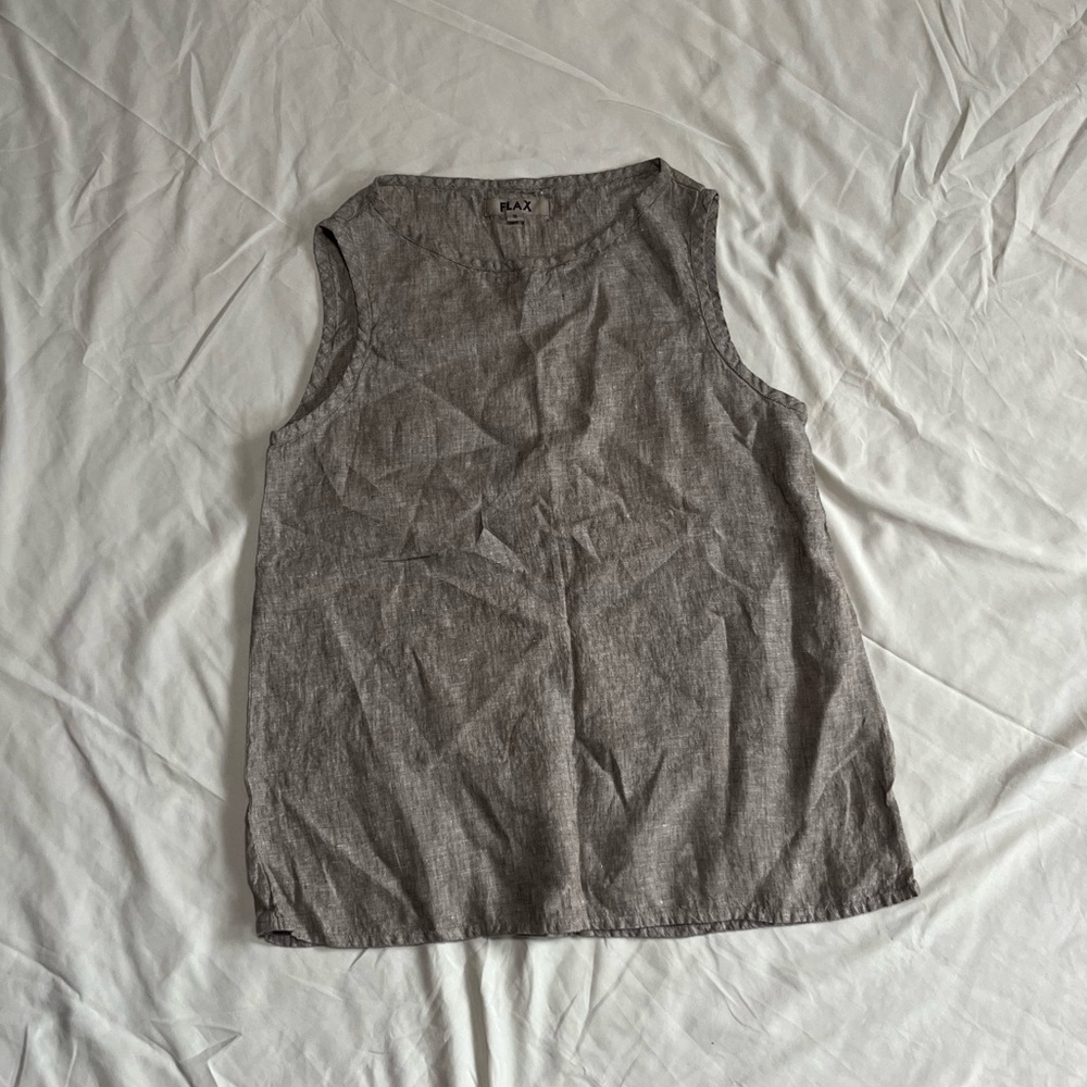 FLAX Linen Sleeveless Tank Top Women's Size S Taupe Brown Tan Natural Fiber EUC
